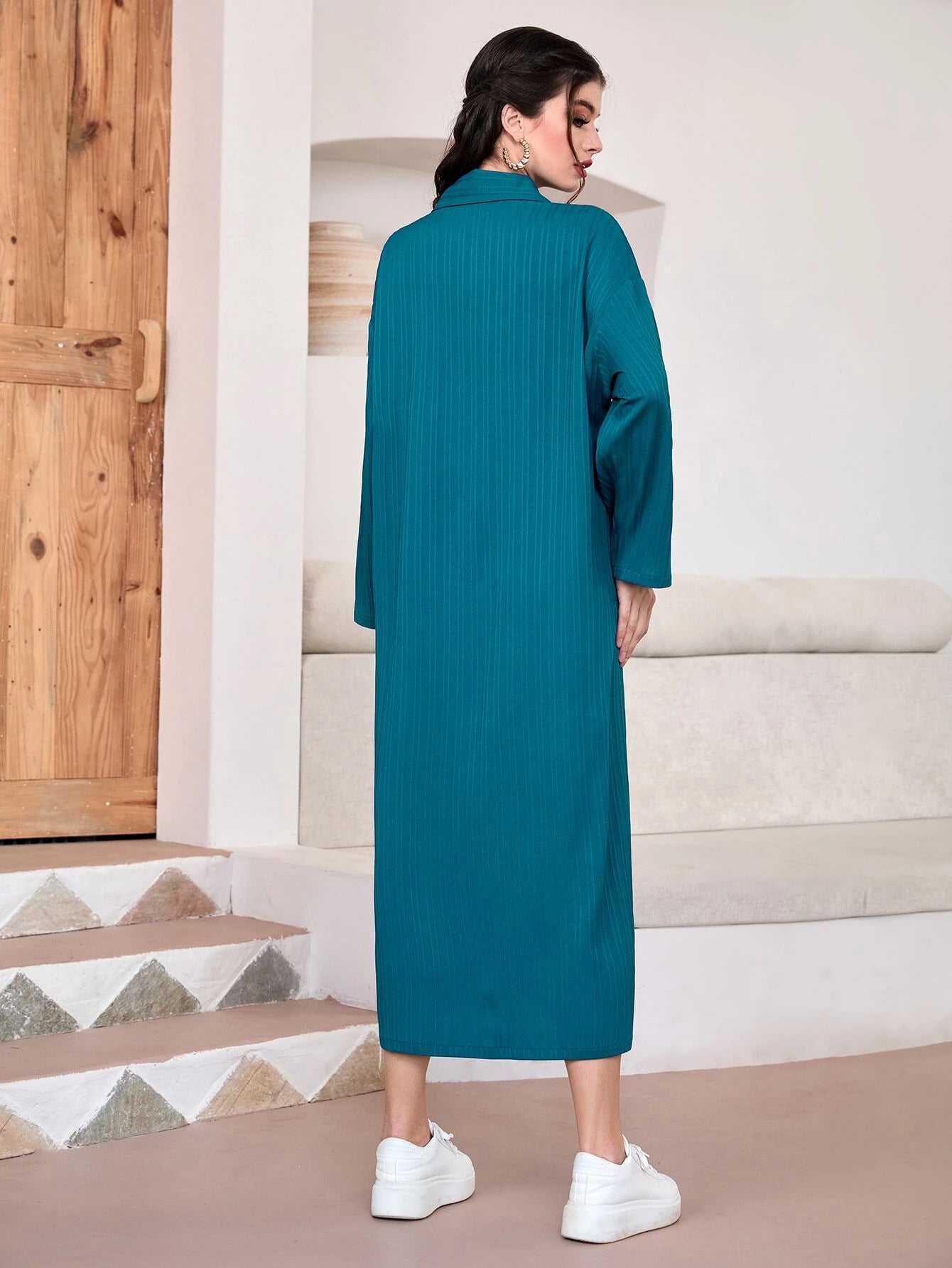 Solid Roll Tab Sleeve Tunic Dress