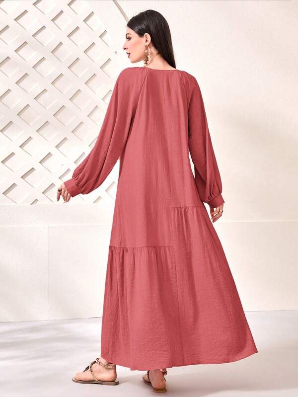 Solid Bishop Sleeve Ruffle Hem Smock Dress (Sein Products)