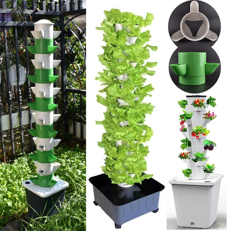 Vertical Hydroponic Tower Greenhouse Garden Indoor Soilless Culture Growing System Vertical Tower Veg Planter Grow Pot Kit
