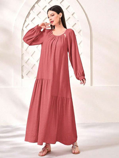 Solid Bishop Sleeve Ruffle Hem Smock Dress (Sein Products)