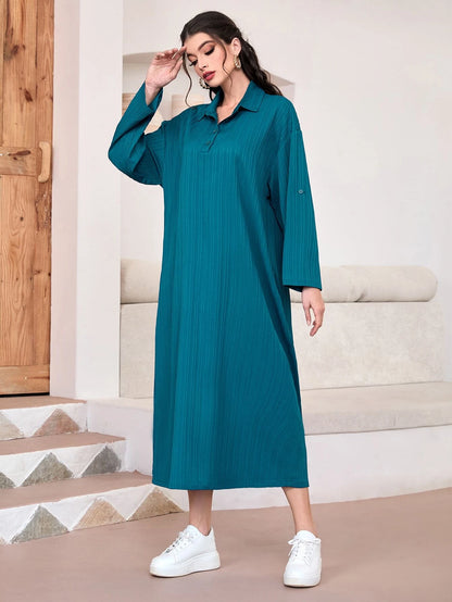 Solid Roll Tab Sleeve Tunic Dress
