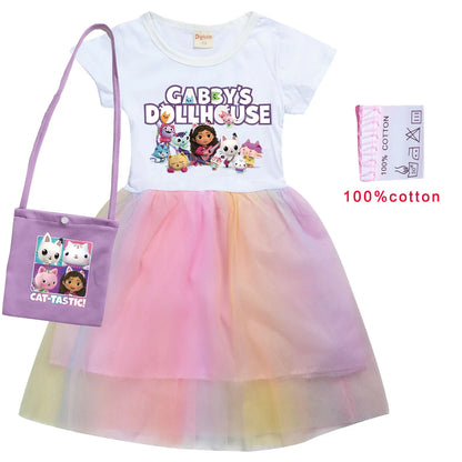 Gabbys Dollhouse Girl Cat Tastic Cosplay Costumes Girls Dresses Bag Kawaii Kids Princess Dress Birthday party Costume with bag