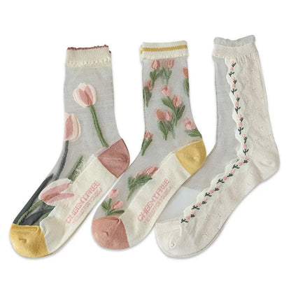 High-value ultra-thin tulip fairy style transparent crystal glass stockings trendy niche card stockings