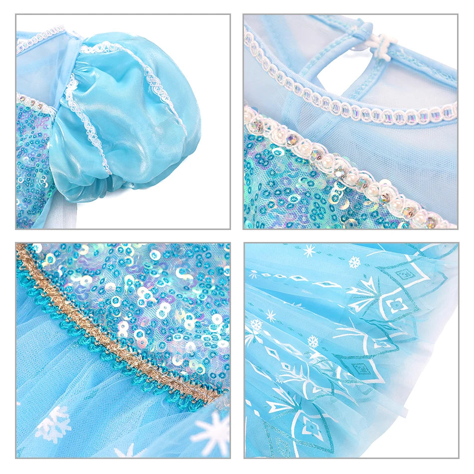 Disney Forzen Elsa Dress Kids Princess Cosplay Costume for Baby Girls Halloween Costume Girls 2-8 Years Christmas Birthday Gift