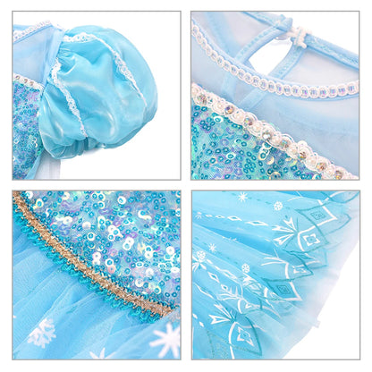 Disney Forzen Elsa Dress Kids Princess Cosplay Costume for Baby Girls Halloween Costume Girls 2-8 Years Christmas Birthday Gift
