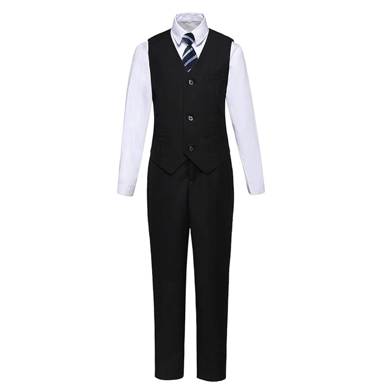 Child Formal Slim Fit Dress Suit Set Boys Wedding Birthday Performance Photography Costume Kid Blazer Vest Pants Bowtie Outfit