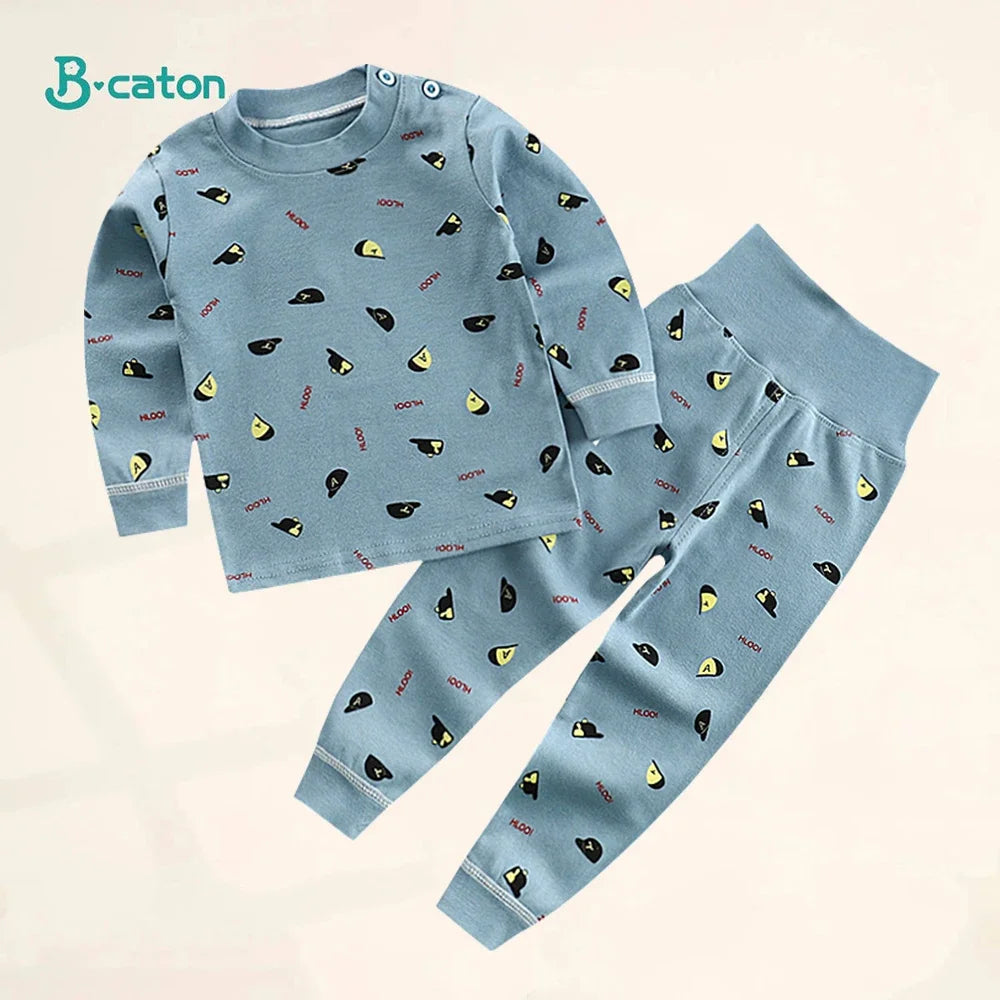 Spring Autumn Children Pajamas Set High Waist Cotton Kids Long Johns Sets Boys Girls Cotton Underwear Set for 1-6 Years Old