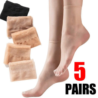 10PCS Ultra-thin Summer Transparent Socks High Quality Women Socks Elastic Thin Silk Female Ladies Invisible Ankle Short Socks