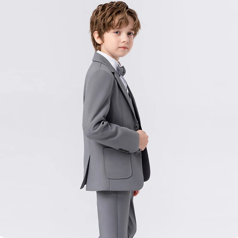 Children Spring Autumn Suit Set Boy Blazer Pants Bowtie Clothes Kids Wedding Party Performance Catwalk Show Photogray Costume