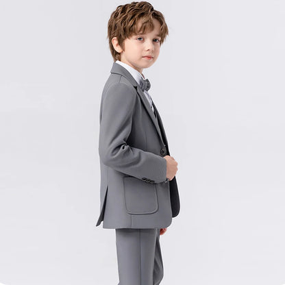 Children Spring Autumn Suit Set Boy Blazer Pants Bowtie Clothes Kids Wedding Party Performance Catwalk Show Photogray Costume