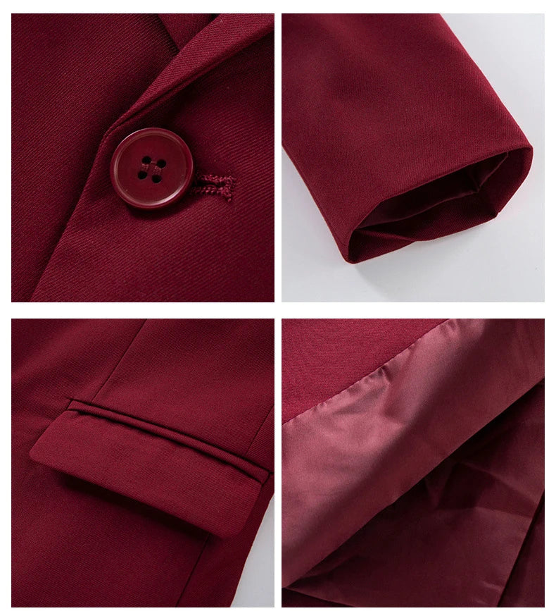 Boys Red High-end Suit Set  Child Performance Wedding Birthday Photography Costume Kids Blazer Vest Pants Bowtie Outfit