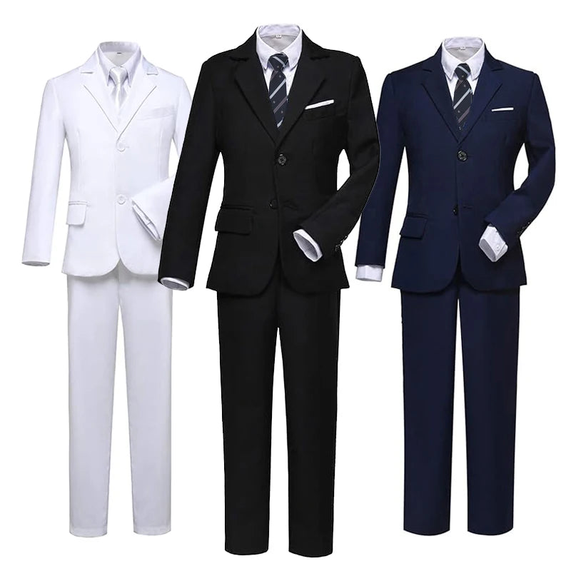Child Formal Slim Fit Dress Suit Set Boys Wedding Birthday Performance Photography Costume Kid Blazer Vest Pants Bowtie Outfit