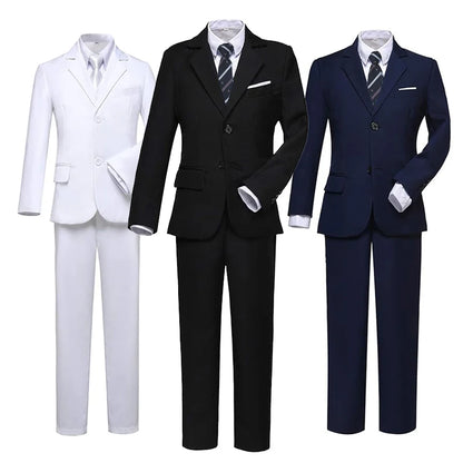 Child Formal Slim Fit Dress Suit Set Boys Wedding Birthday Performance Photography Costume Kid Blazer Vest Pants Bowtie Outfit