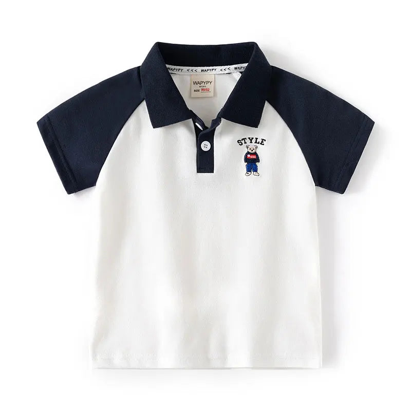 Children's Clothing T-Shirt Kids Lapel collar Clothes Boys Girls Summer Cartoon Simplicity Tops Short Sleeve Clothes 100% Cotton
