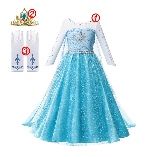 Disney Frozen Costume Princess Dress for Girls White Sequined Mesh Ball Gown Carnival Clothing Kids Cosplay Snow Queen Elsa Anna