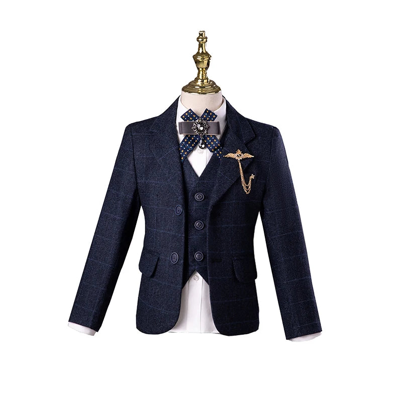 Children's British Style Suit Set Boy Catwalk Wedding Baby Birthday Host Piano Performance Costume Autumn Winter Kids Blazer