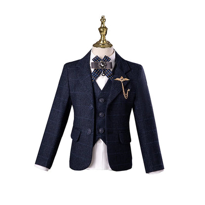Children's British Style Suit Set Boy Catwalk Wedding Baby Birthday Host Piano Performance Costume Autumn Winter Kids Blazer