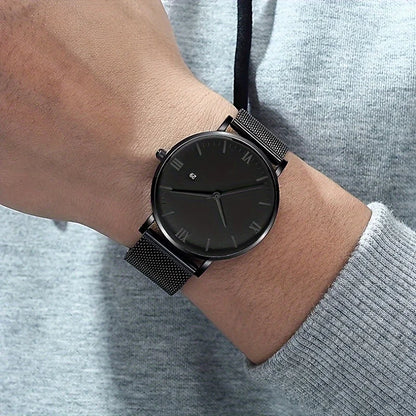 3pcs Men's Fashion Simple Business Mesh Belt Quartz Watch With 2 Bracelet Set Gift For Father And Boyfriend
