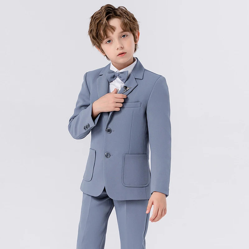 Children Spring Autumn Suit Set Boy Blazer Pants Bowtie Clothes Kids Wedding Party Performance Catwalk Show Photogray Costume