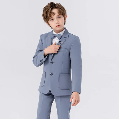 Children Spring Autumn Suit Set Boy Blazer Pants Bowtie Clothes Kids Wedding Party Performance Catwalk Show Photogray Costume