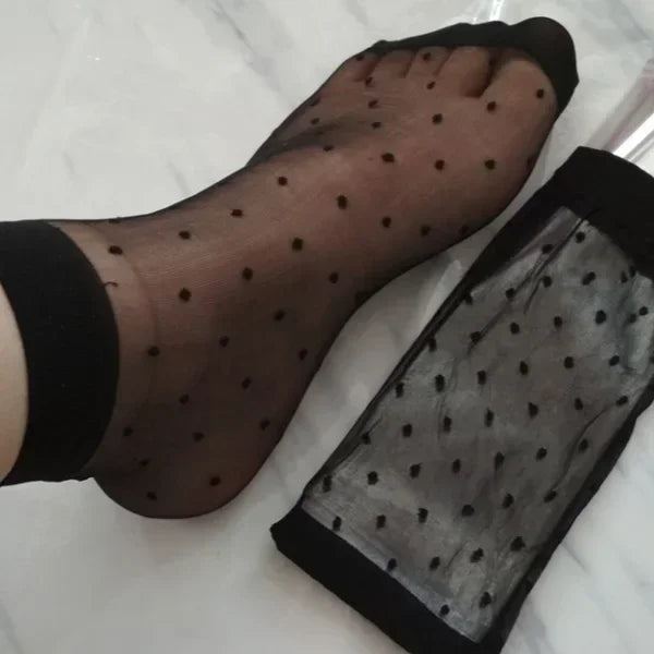 New Women's Dot Silk Socks Transparent Thin Breathable Summer Fashion Nylon Short Stock Female Non-Slip Stretch Ankle Sexy Sock