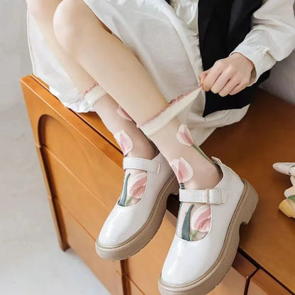 High-value ultra-thin tulip fairy style transparent crystal glass stockings trendy niche card stockings