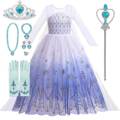 Disney Forzen Elsa Dress Kids Princess Cosplay Costume for Baby Girls Halloween Costume Girls 2-8 Years Christmas Birthday Gift