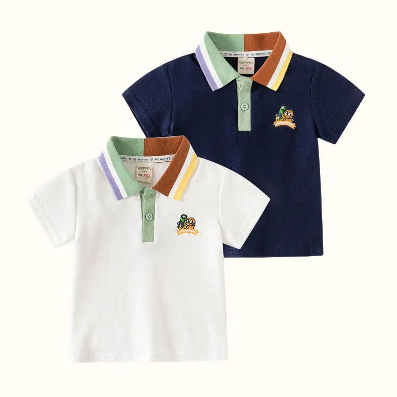 Fashion  Children T-shirt Breathable Print Short Sleeve Lapel Collar Cotton Shirt Tops  Stretch Cotton POLO Kids Clothes