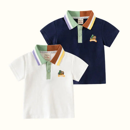 Fashion  Children T-shirt Breathable Print Short Sleeve Lapel Collar Cotton Shirt Tops  Stretch Cotton POLO Kids Clothes
