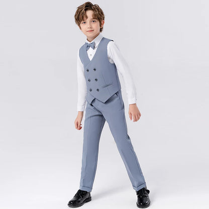 Children Spring Autumn Suit Set Boy Blazer Pants Bowtie Clothes Kids Wedding Party Performance Catwalk Show Photogray Costume