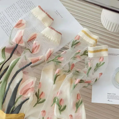 High-value ultra-thin tulip fairy style transparent crystal glass stockings trendy niche card stockings