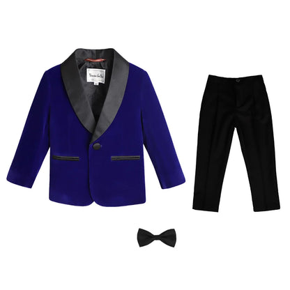 child Corduroy Slim Suit Set Formal Boy Party Wedding Handsome Piano Host Performance Costume Kids Blazer Pants Bowtie outfit