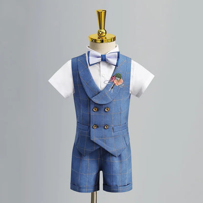 Child Formal Vest Suit Set Boy Summer Autumn Wedding Baby First Birthday Piano Performance Costume Kids Waistcoat Shorts Clothes
