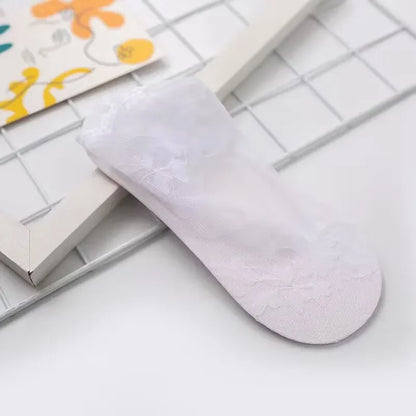 5 Pairs Summer Pure Cotton Women Socks Leaves Lace Invisible Thin Ladies Boat Hollow Non-slip Shallow Stockings