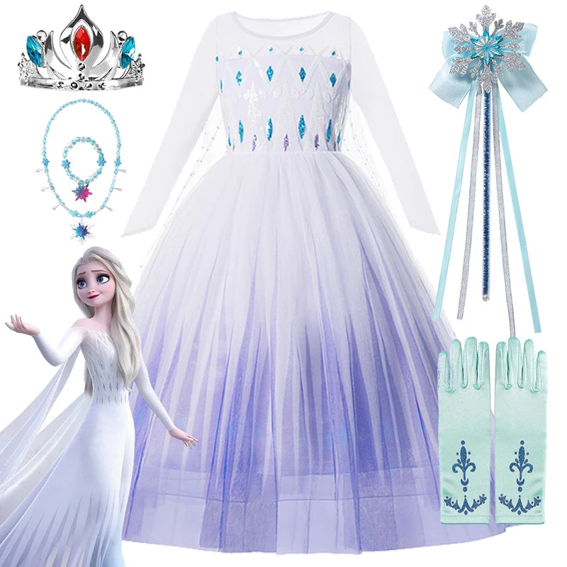 2024 Disney Girls Frozen Princess Dress Baby Girls Elsa Anna Cosplay Costume Halloween Costume Carnival Birthday Party Clothing