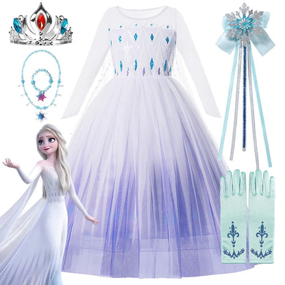2024 Disney Girls Frozen Princess Dress Baby Girls Elsa Anna Cosplay Costume Halloween Costume Carnival Birthday Party Clothing