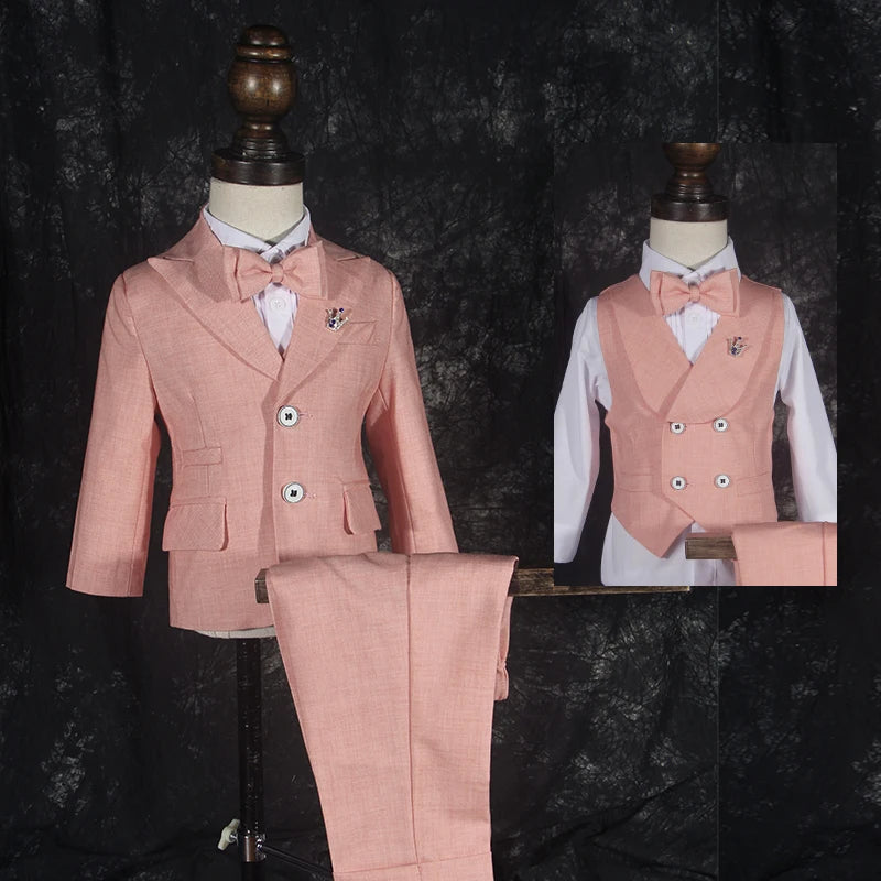 Boys' Performance Baby First Year Party Wedding Suit Set Autumn Winter British Child Blazer Pants Vest Clothes Kids Formal Dress