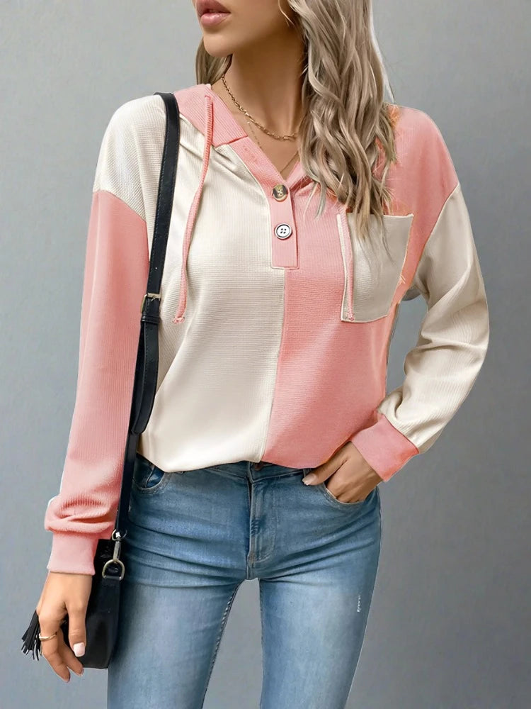 Hooded T-shirt For Women Fashion Long Sleeve Tops Pink Shirts & Blouses