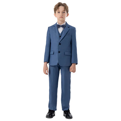 Child Autumn Formal Solid Color Suit Set Kids Performance Piano Host Wedding Party Costume Kids Blazer Vest Pants Bowtie Outfit