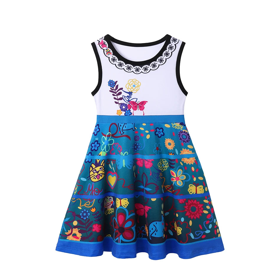 2-10Y Cute Girl Princess Style Summer Vest Dress Cotton Knee Length Sundress Toddler Elsa Ariel Rapunzel Anna Role Play Clothing