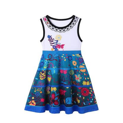 2-10Y Cute Girl Princess Style Summer Vest Dress Cotton Knee Length Sundress Toddler Elsa Ariel Rapunzel Anna Role Play Clothing