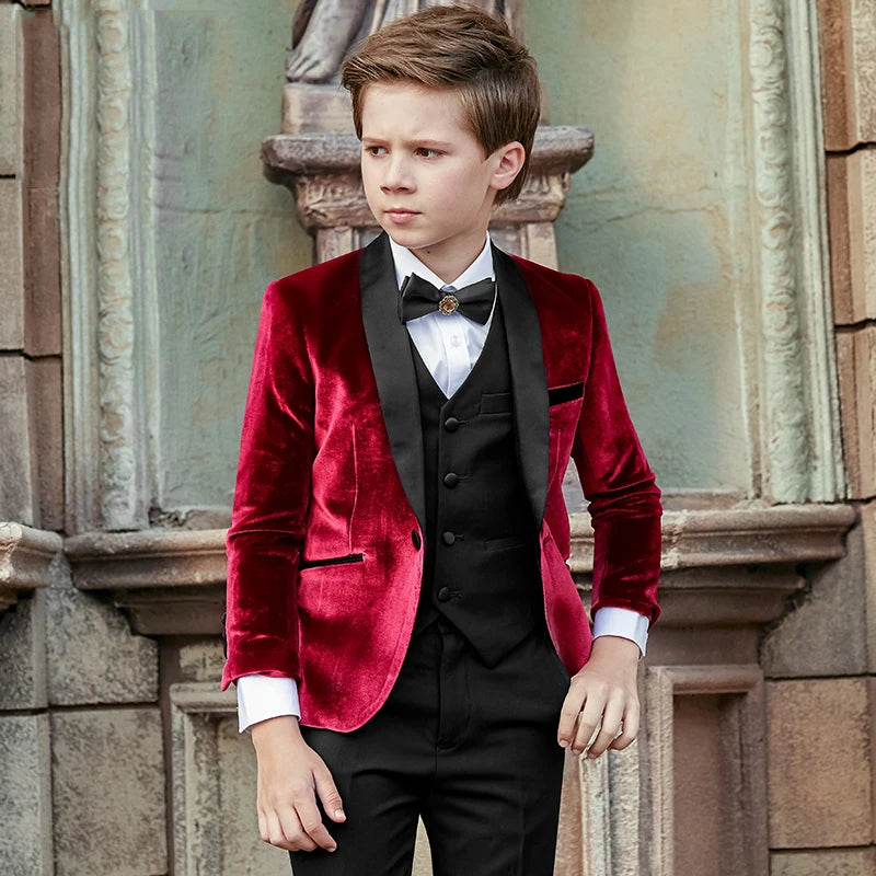 child Corduroy Slim Suit Set Formal Boy Party Wedding Handsome Piano Host Performance Costume Kids Blazer Pants Bowtie outfit