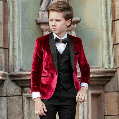 child Corduroy Slim Suit Set Formal Boy Party Wedding Handsome Piano Host Performance Costume Kids Blazer Pants Bowtie outfit