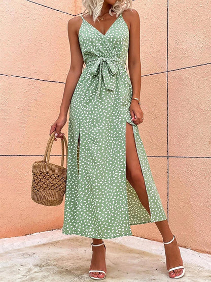 Summer Long Dress Women Backless Bandage Slit Beach Sundresses Casual Elegant V Neck Sleeveless Dress