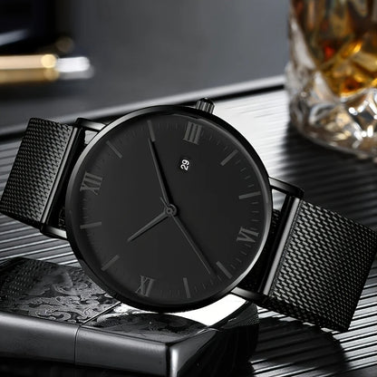 3pcs Men's Fashion Simple Business Mesh Belt Quartz Watch With 2 Bracelet Set Gift For Father And Boyfriend