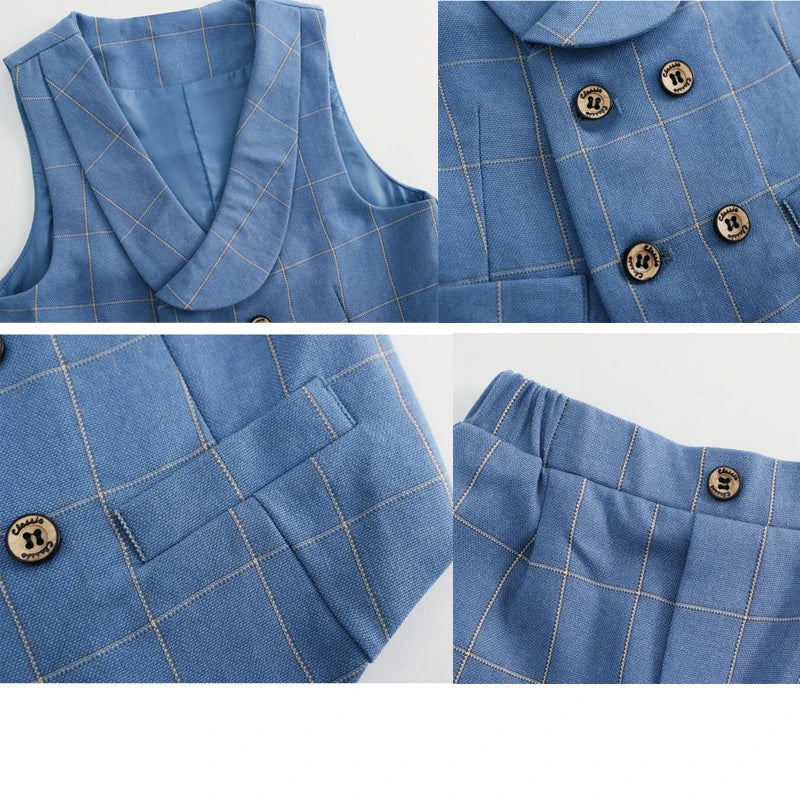 Child Formal Vest Suit Set Boy Summer Autumn Wedding Baby First Birthday Piano Performance Costume Kids Waistcoat Shorts Clothes