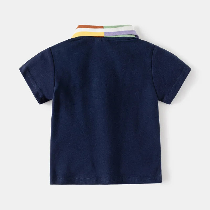 Fashion  Children T-shirt Breathable Print Short Sleeve Lapel Collar Cotton Shirt Tops  Stretch Cotton POLO Kids Clothes