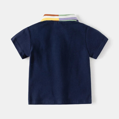 Fashion  Children T-shirt Breathable Print Short Sleeve Lapel Collar Cotton Shirt Tops  Stretch Cotton POLO Kids Clothes