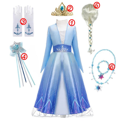 Disney Frozen Costume Princess Dress for Girls White Sequined Mesh Ball Gown Carnival Clothing Kids Cosplay Snow Queen Elsa Anna