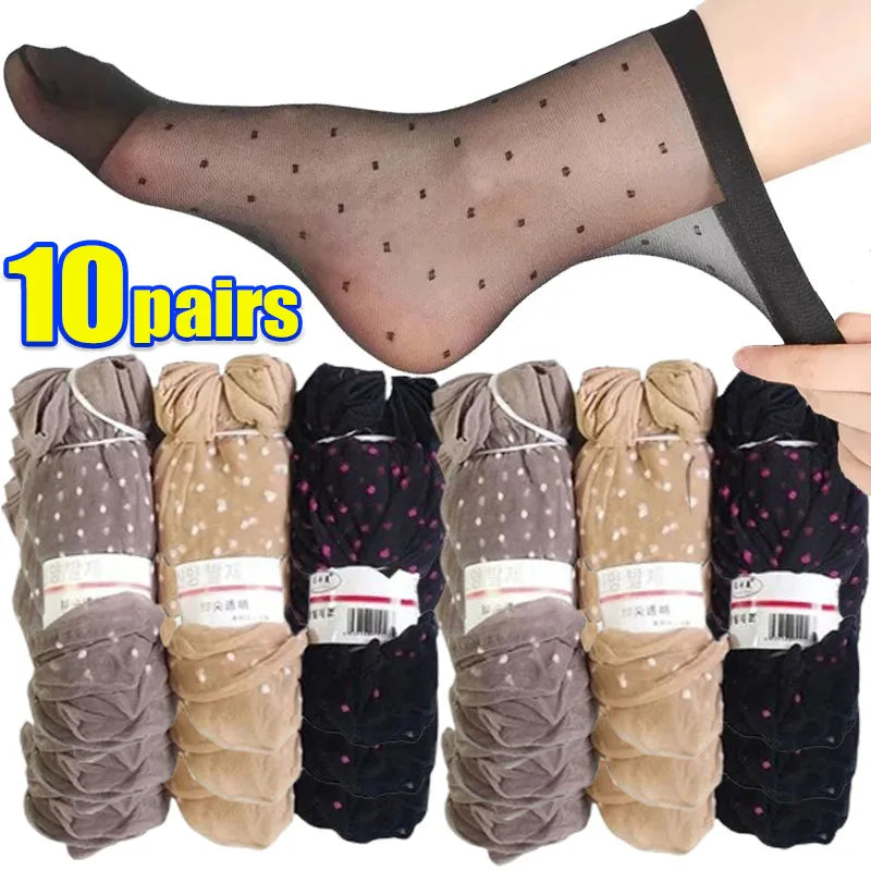 New Women's Dot Silk Socks Transparent Thin Breathable Summer Fashion Nylon Short Stock Female Non-Slip Stretch Ankle Sexy Sock
